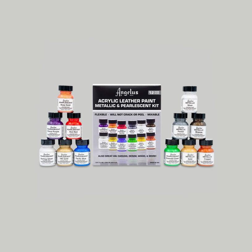 Angelus Acrylic Leather Paint Metallic & Pearlescent Kit - All 12 Colors (1 Oz Each)
